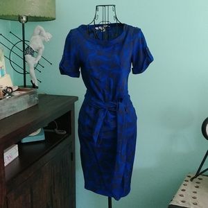 DVF Royal Blue Black Print Dress Small Like New